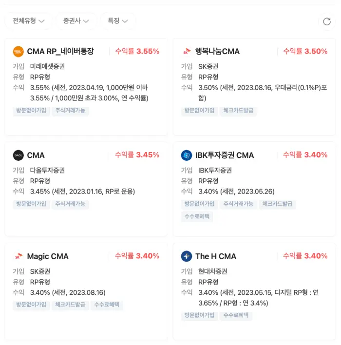 CMA 통장 이자 비교 2023년 8월